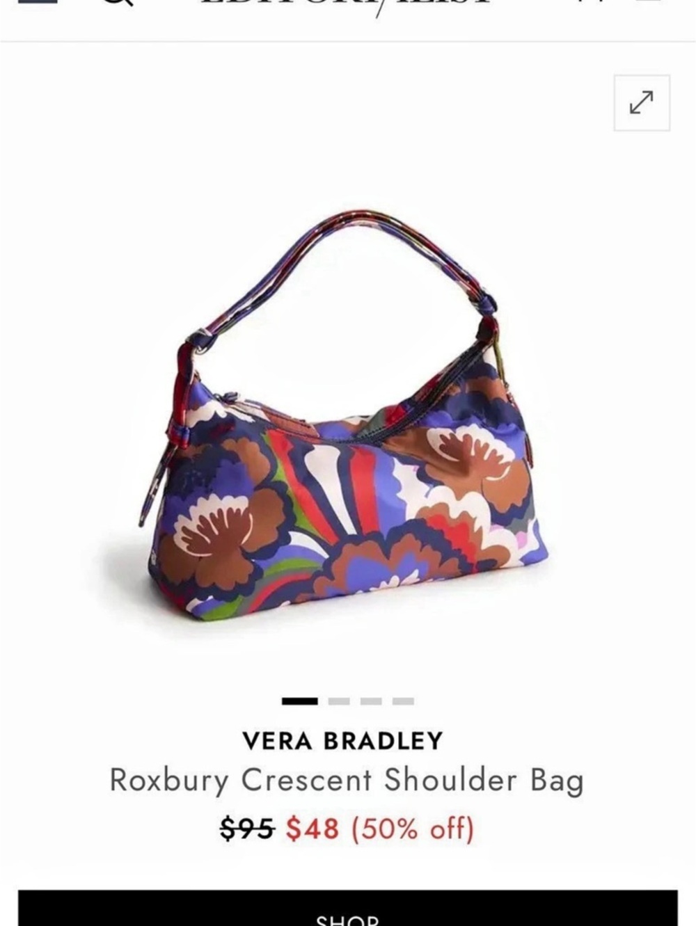 Vera Bradley Roxbury Crescent Shoulder Bag Floral Shoulder Bag Blue & Multicolor